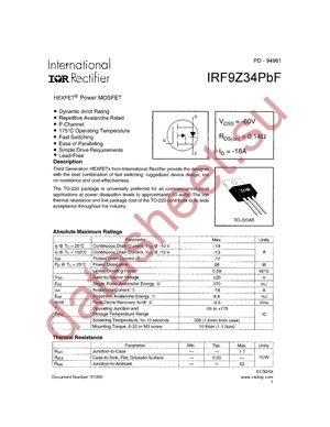 IRF9Z34PBF datasheet  